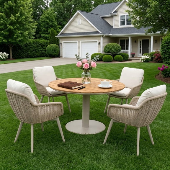 OTSUN 5 Pcs Outdoor Patio Furniture Set, Front Porch Furniture with 4 HDPE Armchairs and Aluminum Table Patio Sectional for Garden Terrace & Backyard