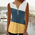 thumbnail image 2 of Timegard Tank Top for Women Sleeveless Tunic Top Ruched Notched V Neck Button Dressy Casual Tee Color Block, 2 of 5