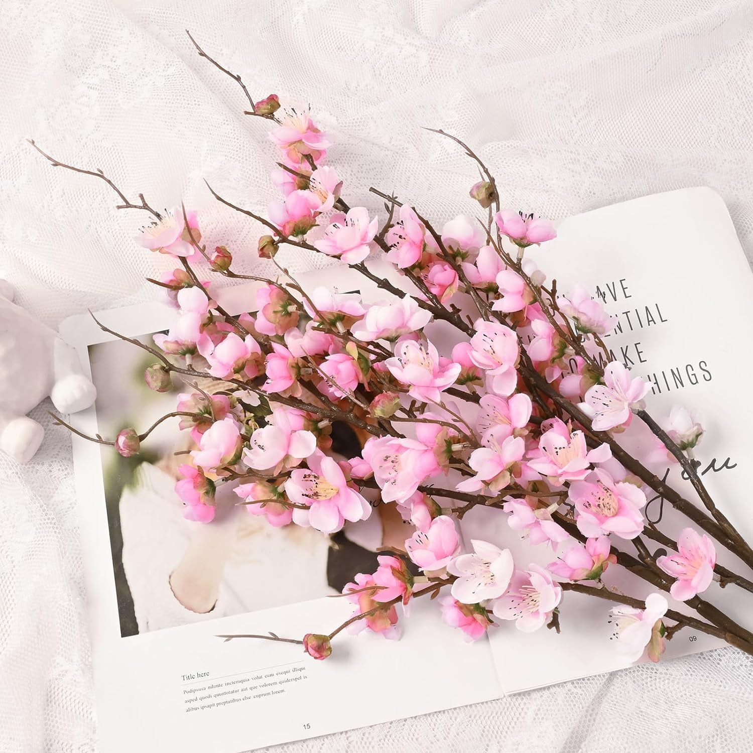 Cherry Blossom Branches for Vases, 36'' Faux Cherry Blossom Tree Decor with Long Stems, Artificial Flowers for Spring Home Indoor Outdoor Decoration (Yellow)