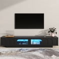 thumbnail image 2 of ON-TREND Black TV Stand for TVs up to 95", 86.6" Modern Media Console with Arched Fluted Tempered Glass Doors, APP-Controlled LED Lighting, 2 Drawers &amp; 2 Cabinets for Living Room Entertainment Ce, 2 of 22