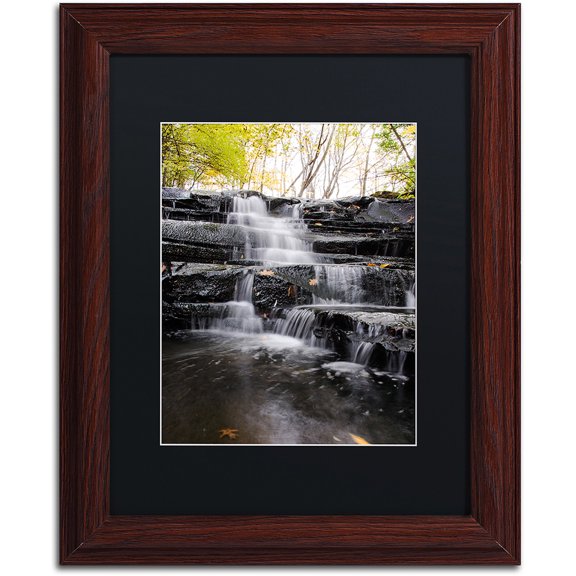 Trademark Fine Art "Waterfall at Lake View" Canvas Art by Kurt Shaffer, Black Matte, Wood Frame