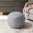 thumbnail image 4 of HomeRoots 486549 16 x 17.5 x 17.5 in. Light Gray Cotton Blend & Brown Round Pouf Ottoman, 4 of 5