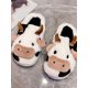 thumbnail image 1 of Women's Adorable Cow Slippers With Black Soft Plush And Head Design, Keep Warm At Home, 1 of 5