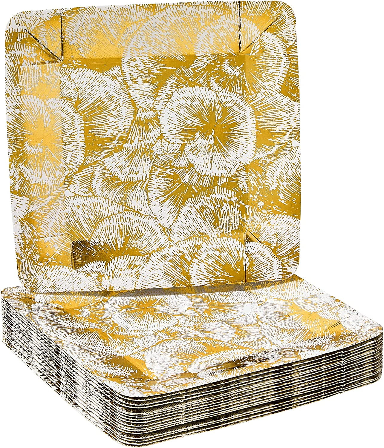 Elegant Square Disposable Dinner Plates (18 Pc) Metallic Floral Print