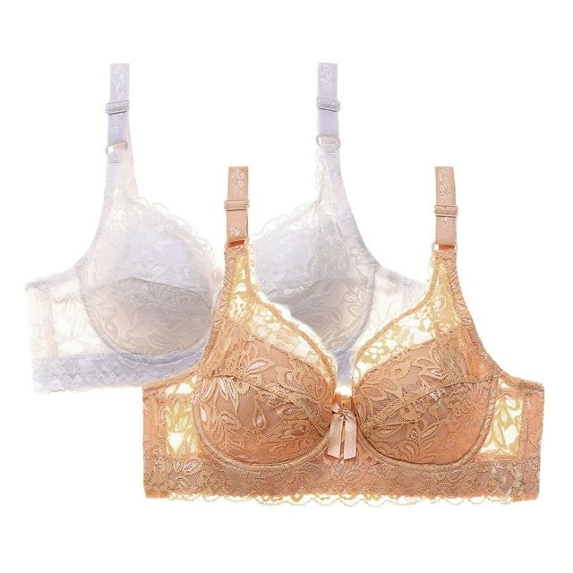 Yuzhih 2 Pc Women's Lace Bra Solid Color Floral Bralette No Underwire Support Full Coverage Soft Comfy Everyday Bras