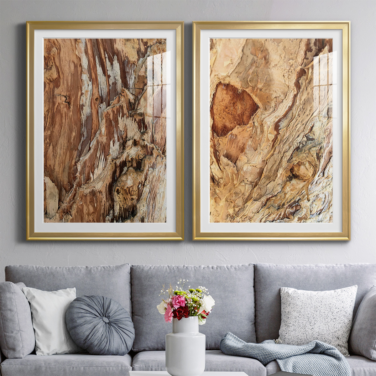 Wexford Home Tree Texture Triptych I Premium Framed Print, 30.5" x 42.5" - Ready to Hang, Gold (Set of 2)