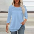 thumbnail image 2 of UAMVSH Women Shirts Casual 3/4 Sleeve Crew Neck Blouses Trendy Pleated Front Printed Dressy Tunic Tops with Curved Hem(X-Large,Light Blue 2), 2 of 6