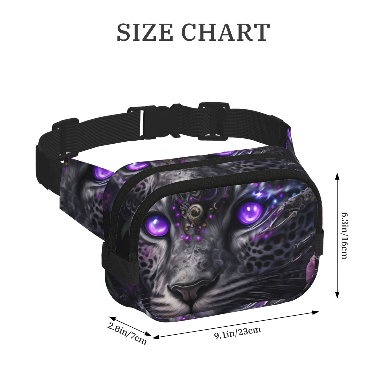 Fuzoiu Purple-Eyed Floral Leopard Print Unisex Square Double Layer Waist Bag,Crossbody Fanny Pack Travel Workout Accessory