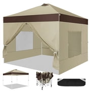 COBIZI 10x10 Pop Up Canopy Tent, Instant Canopy with-Push Center Lock, Air Vent, Removable Sidewalls and Reflective Strips, Outdoor Tent for Party, Camping, Beach, Market,Beige