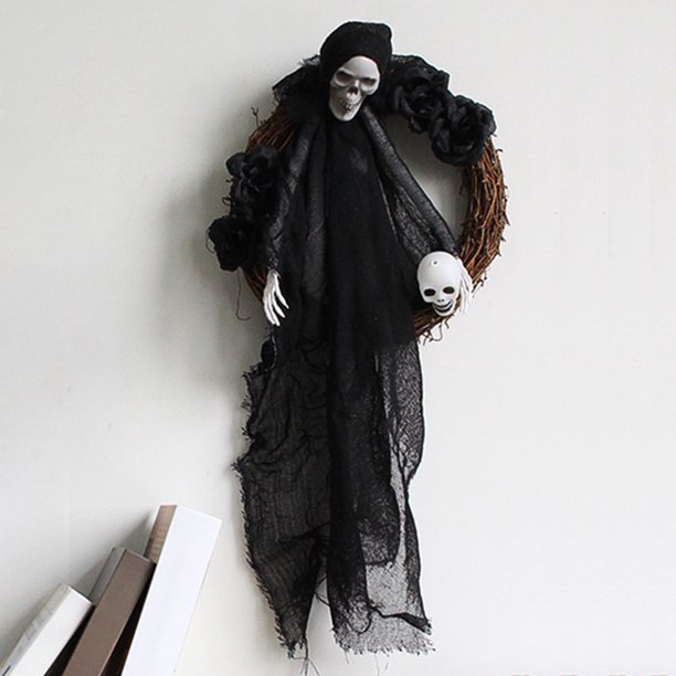 Spooky Door Wreath Esqueleto duradero Decoración de Halloween Regalo para pared Interior Exterior Hugtrwg Para estrenar