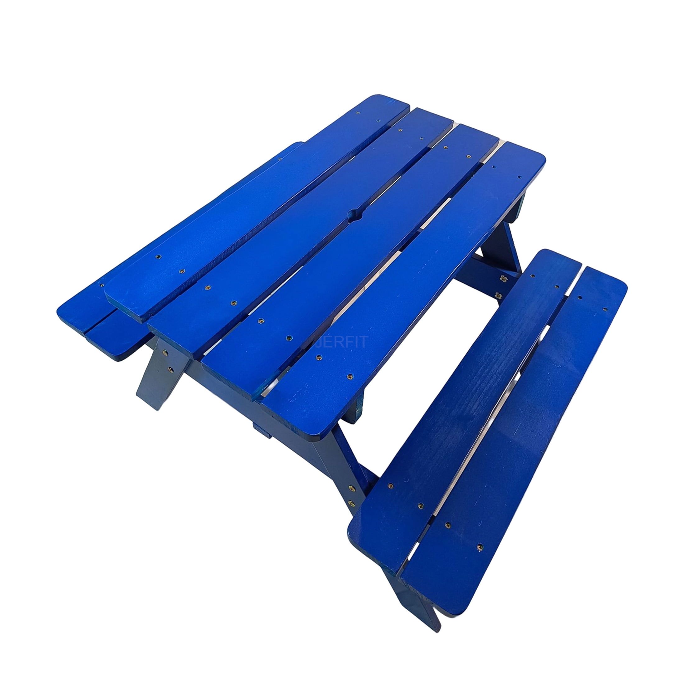 JERFIT Kids Table and Chair Set, Solid Wood Childrens Activity Desk with 2 Chairs, Small Table for Toddlers, Blue