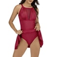 thumbnail image 7 of JSGEK Women's Swimsuit Built-in Bra Support Figure Flattering Open Back Halter Neck Mesh Accents Resort Fashion Red S, 7 of 7