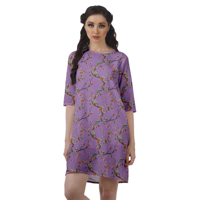 Moomaya Robe d'Hiver Imprimée à Manches 3/4 pour Femmes, Col Rond, Courte, Évasée