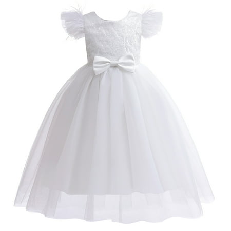 

KIMI BEAR Toddler Girls Formal Dress 3T Toddler Girls Party Dress Princess Dress 4T Toddler Girls Sequins Upper Tulle Panel Fly Fluffy Sleeve Princess Dress Party Dress White