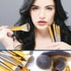 thumbnail image 3 of Juego de 12/18/24 brochas de maquillaje sintéticas para contorno, correctores, base, polvos, sombras de ojos, con mango cónico dorado champán., 3 of 8
