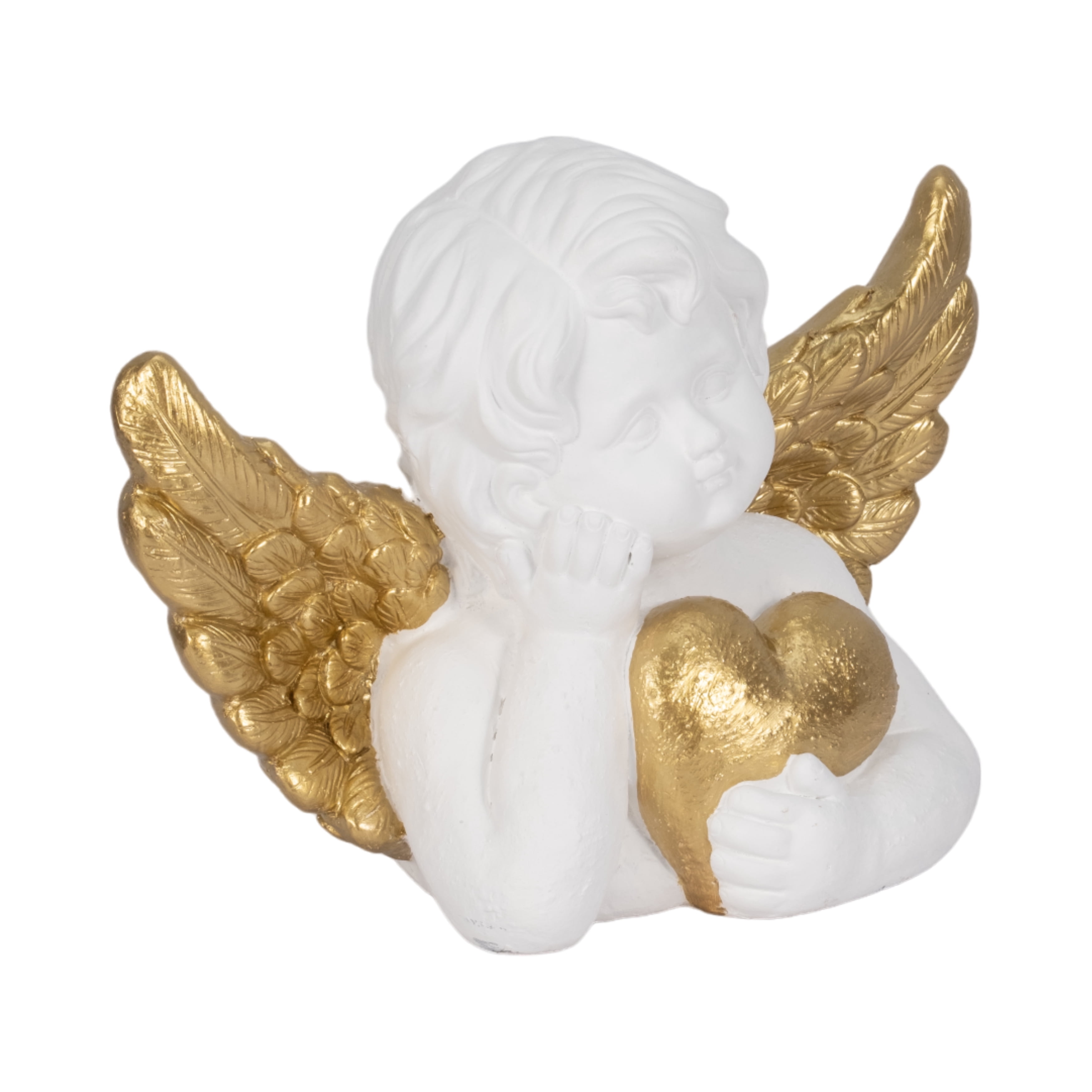 Cherub Angel with Heart Garden Statuary Decor - Outdoor Decor for Front Porch, Garden, and Patio Accent - Decorative Statue and Figurine for Landscape and Yard Art - 11", White & Gold
