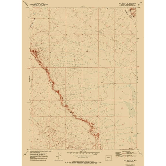 Topographical Map - South East Red Desert Wyoming Quad - USGS 1970 - Vintage Wall Art