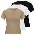 thumbnail image 4 of T-Shirts Stylés pour Femmes / Hauts à Col Roulé à Manches Longues pour Femmes T-Shirt de Sport 3 Pcs à Manches Courtes pour Femmes T-Shirts Graphiques à Manches Longues Ajustés Crop Tops, 4 of 5
