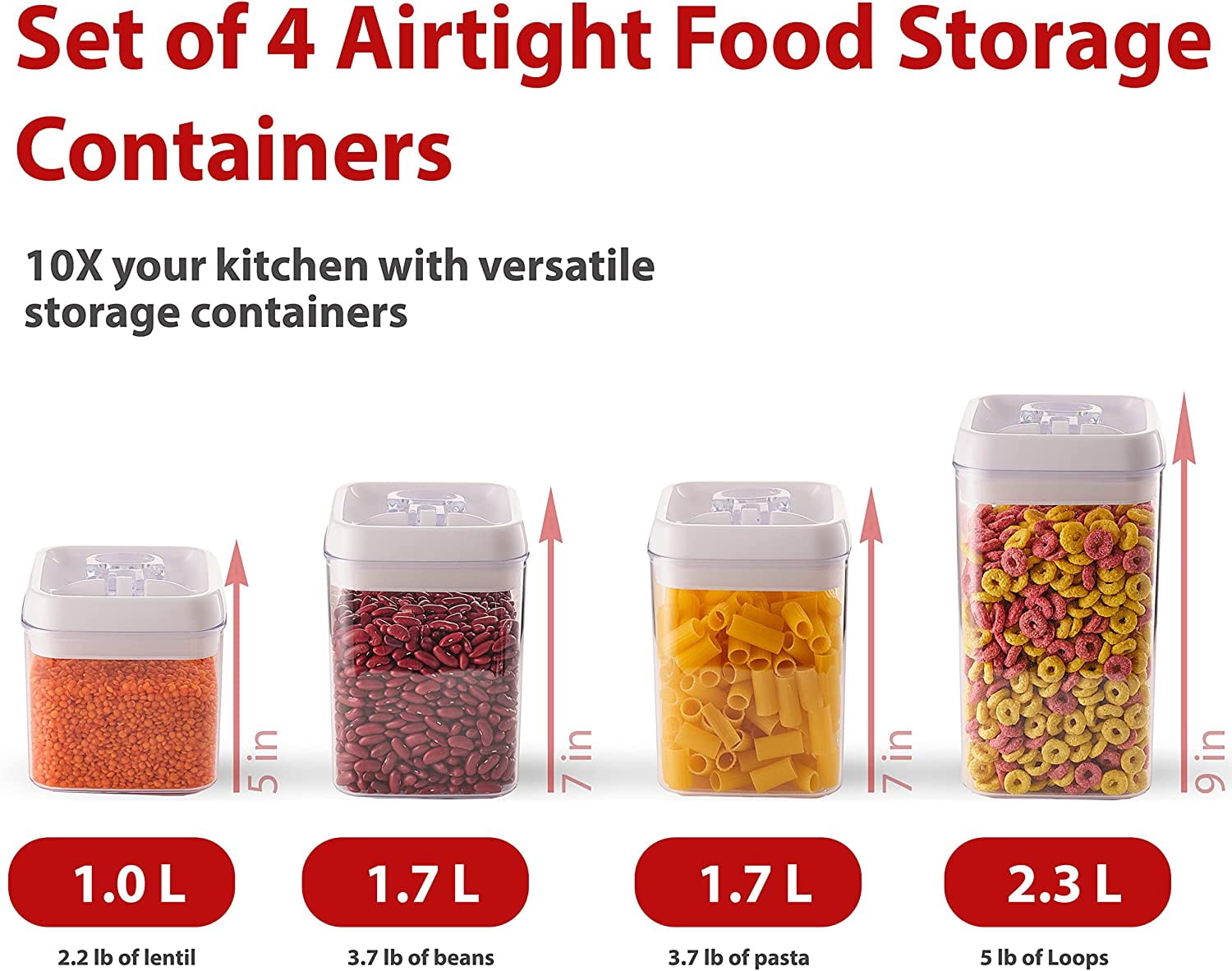 Air tight Food Storage Containers - Set of 4PC Kitchen Pantry Organization Storage Container with Easy Lock Lids for Cereal Flour Sugar Dry Food Plastic Stackable Canisters