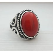 ARENA GEMS JEWELLERY Natural Certified Italiyan Red Coral/Moonga Ring Astrological Gemstone Ring in Panchadhatu ,Yellow Gold Birthstone jewelry Ring For Men's