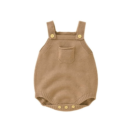 

QILINXUAN Baby Girls Knit Romper Sleeveless Solid Fall Romper with Pocket for Casual Daily