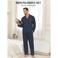 thumbnail image 2 of MAYFISH Men's 100% Cotton Pajamas Sets Pajamas for Men Long Sleeve Sleepwear Set with Pockets and Button Down S-XL(Navy Blue XL), 2 of 5
