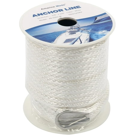 

Payshingy 3/8 Inch 50FT 100FT 150FT Premium Solid Braid MFP Anchor Line Braided Anchor Rope/Line with Thimble-800kg Breaking Strength (White 100ft) D1279