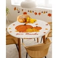 thumbnail image 4 of Round Tablecloth with Elastic Give Thanks Pumpkin Maple Leaves Border Waterproof Stain-proof Table Cover Wipeable Fitted Table Cloths for 45"-54" Round Tables Dining Kitchen, 4 of 6