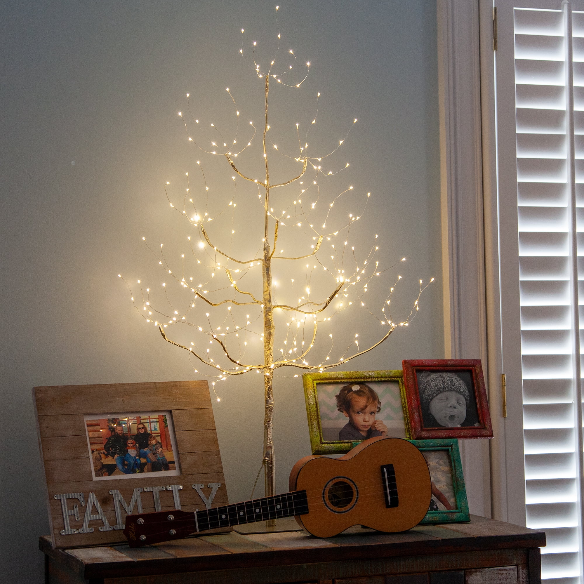 Wintergreen Lighting 3ft Lighted Tree Decoration with Gold Branches, 270 Warm White Fairy Lights, Fairy Light Tree