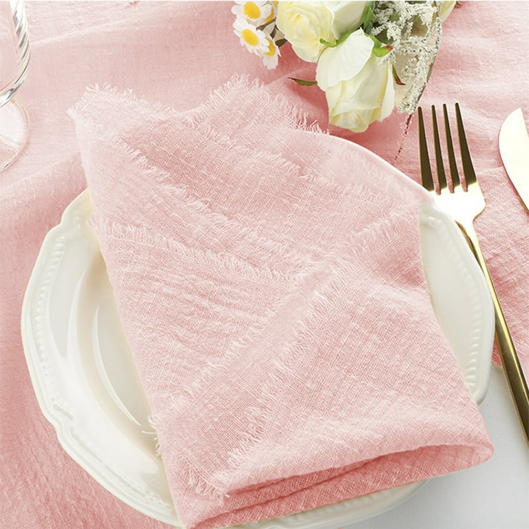 40 Pack Pink Cloth Napkins - 16.5"x16.5" Cotton Gauze With Fringe | Rustic Wedding, Party, Christmas Decoration