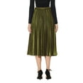 thumbnail image 3 of INSPIRE CHIC Women's High Elastic Waist Swing Flare Hem Velvet Pleated Skirt XS Army Green, 3 of 6