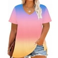 thumbnail image 3 of Plus Size V Neck T Shirts Women Gradient Print Short Sleeve Tops Casual Summer Tshirts Loose Fit Tee, 3 of 5