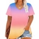 thumbnail image 4 of Camiseta de Base de Impresión de Manga Corta con Cuello en V para las Mujeres, Más Tamaño Estante de Imitación Casual Superior, 4 of 9