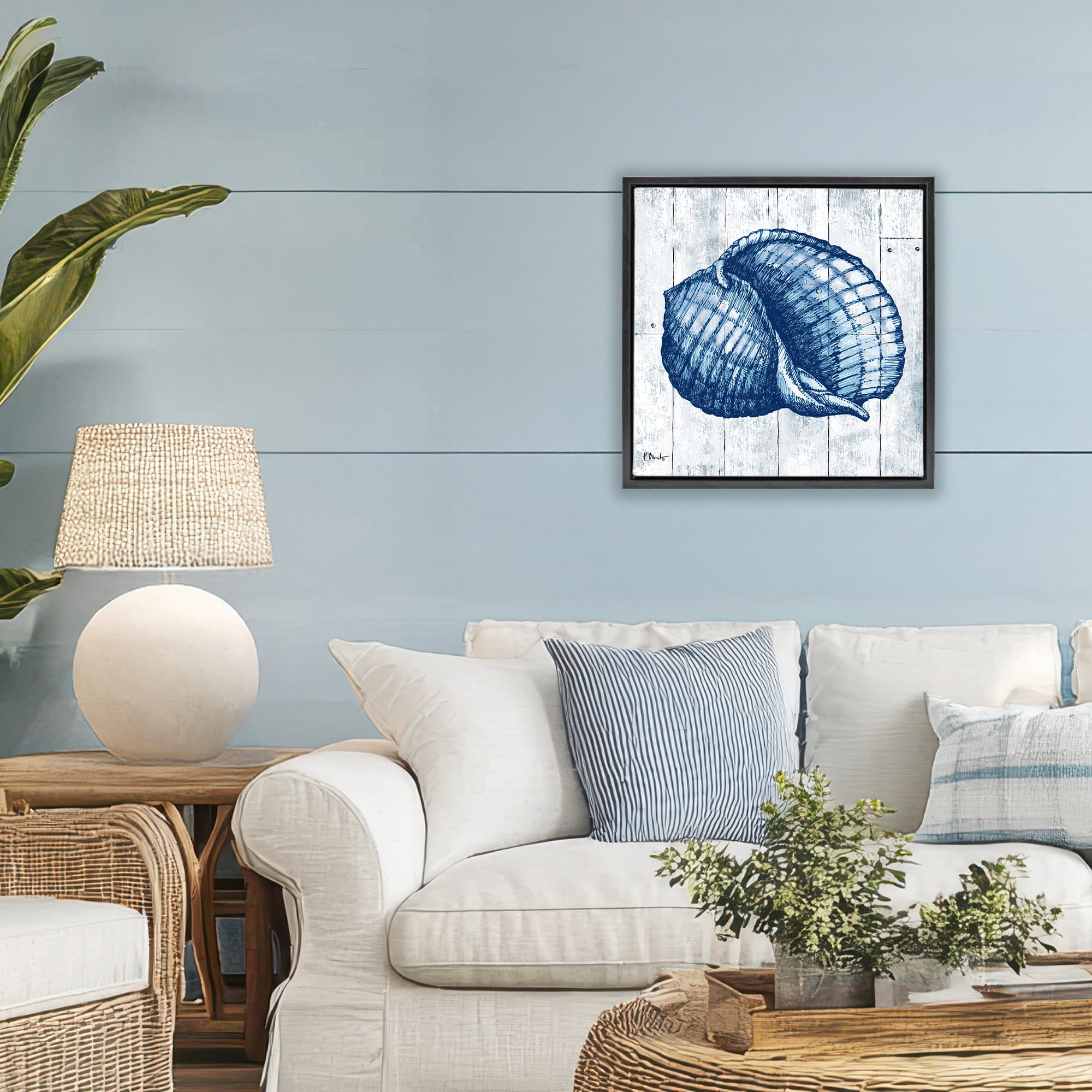 Stupell Industries Coastal Timberland Shell Black Framed Floater Canvas Wall Art, design by Paul Brent