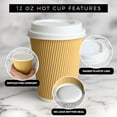 thumbnail image 3 of 100 8 oz Ripple Kraft Paper Cups Brown Hot Cold with Lids 3 Layer Rippled Small Insulated Disposable Coffee Cups for Cappuccino Hot Cocoa or Iced Drinks, 3 of 8