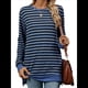 thumbnail image 2 of Camisa Informal de Larga A Rayas para Mujer, , con Cuello Redondo, Ajustada, Holgada, Básica Azul Negro XXL, 2 of 10