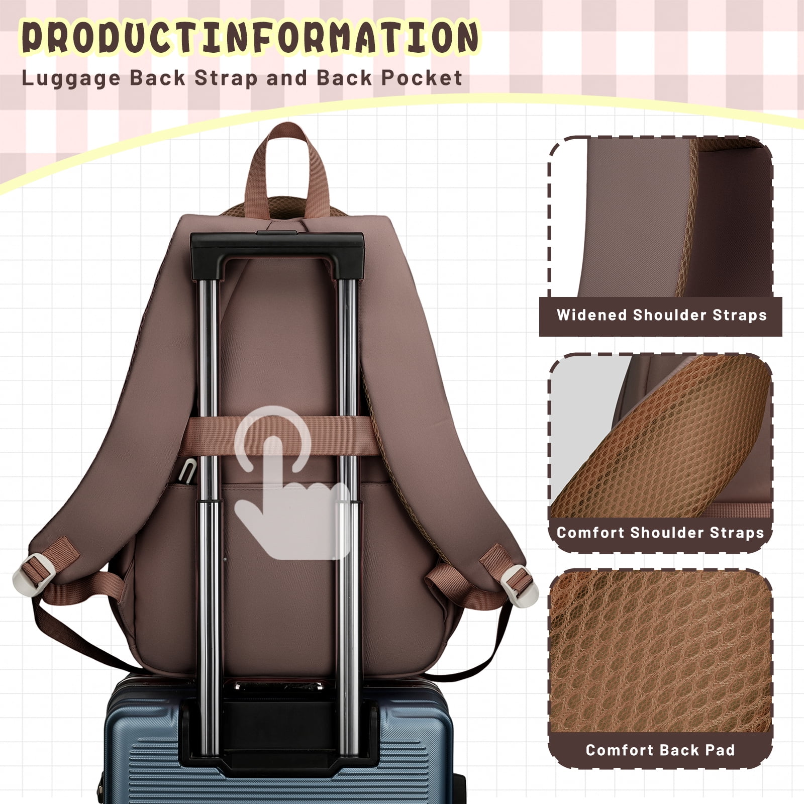 DAKIMOE School Backpack for College High Middle School Fashion Student Bag Cute Aesthetic Teen Bookbag for Teens Women Kids Girls Brown