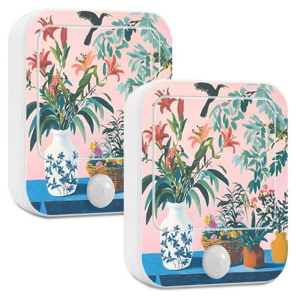 Yayeee 2-Pack Plug in LED Night Lights with Light Sensors Motion Detectors, Vibrant Flowers