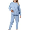 thumbnail image 3 of BLOCLOALO 2 Piece Lounge Set Long Sleeve Pullover Sweatshirts Fashionable Sports Casual Jacket Trousers Round Neck Suit Sweatpants and Sweatshirt Set Plus Size Workout Sets Casual Sets Sky Blue M, 3 of 8