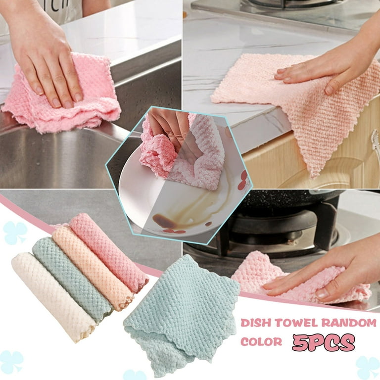 5pc Random Color Kitchen Tool Tableware Dish Towel Nonstick Oil Fast Dish  Cloths Cleaning Cloth Wiping Rag Dish Rags Super Absorbent Coral Dish Towel  New Years Towels Kitchen Bar Mop Towels 16x19