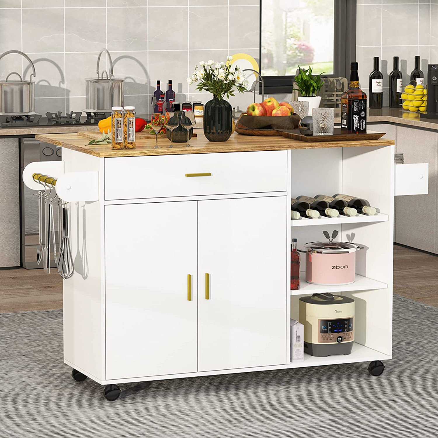 Kitchen Island on Wheels Portable Kitchen Cart with Drop Leaf and