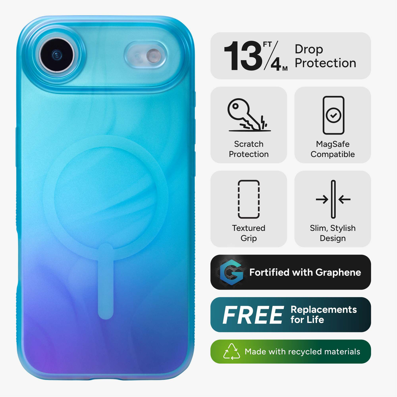 ZAGG Milan Snap Case for iPhone Air - Deep Aurora Graphene Strengthened Phone Case with Drop Protection (13ft/4m) Textured Edges & Sparkle Design MagSafe Charging Compatible