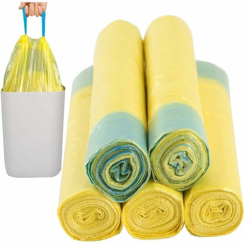 Garbage Bags 10L-15L Yellow Bags with Handle Drawstring Trash Bags Drawstring Garbage Bags 75pcs New Material for Kitchen Living Room Office Household Garden (45cm X 50cm/18''x20'')