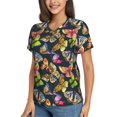 thumbnail image 2 of Xecao Butterfly Wild Insect for Women's V-Neck T-Shirts-Elegant Half-Sleeve Tops Perfect for Summer-X-Large, 2 of 5