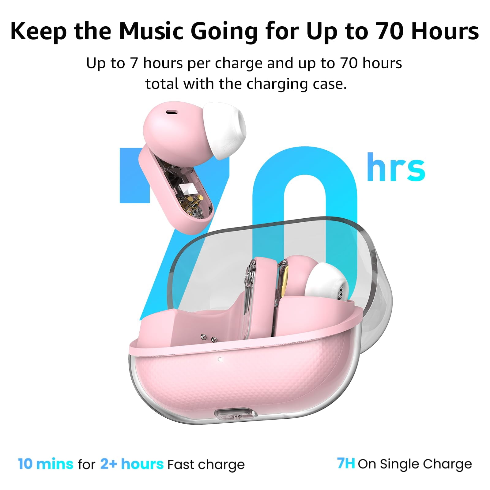 TOZO AI Translation Hybrid Active Noise Cancelling Earbuds, 100+ Languages, 70H, Smart ENC AI Calls, Stereo Bass with App-32EQ, IPX5 Waterproof Bluetooth 5.4 Headphones, Sleek Transparent Design