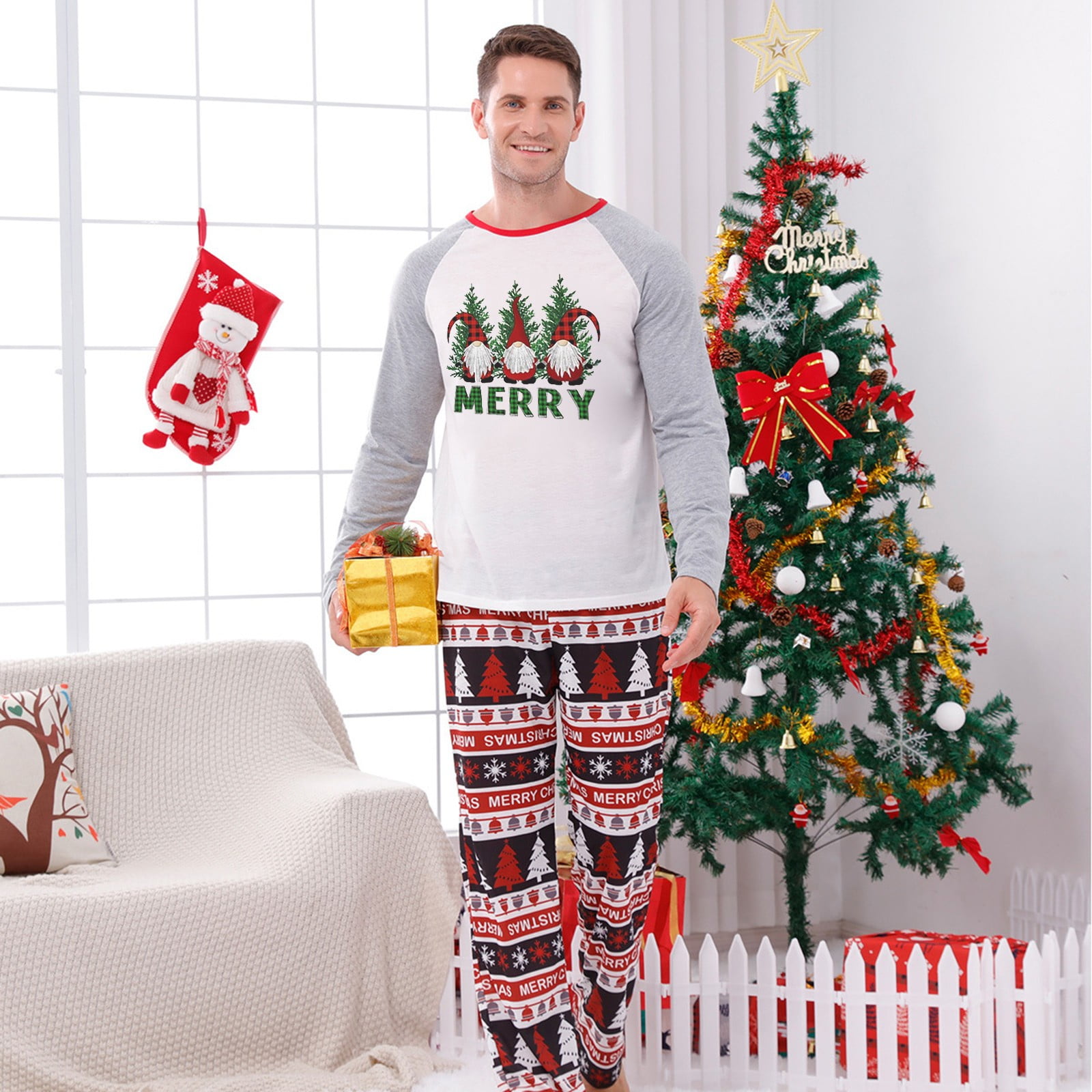 zanvin Christmas Pajamas for Family Xmas Pjs Matching Sets Long Sleeve Shirts and Plaid Pants Santa Christmas Tree Sleepwear Unisex Sizes Men Walmart