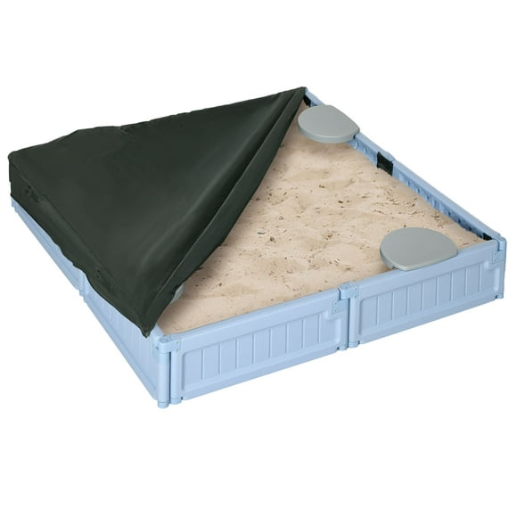 Outsunny Kids Outdoor Sandbox with Canopy, Bottom Fabric Liner, Light Blue