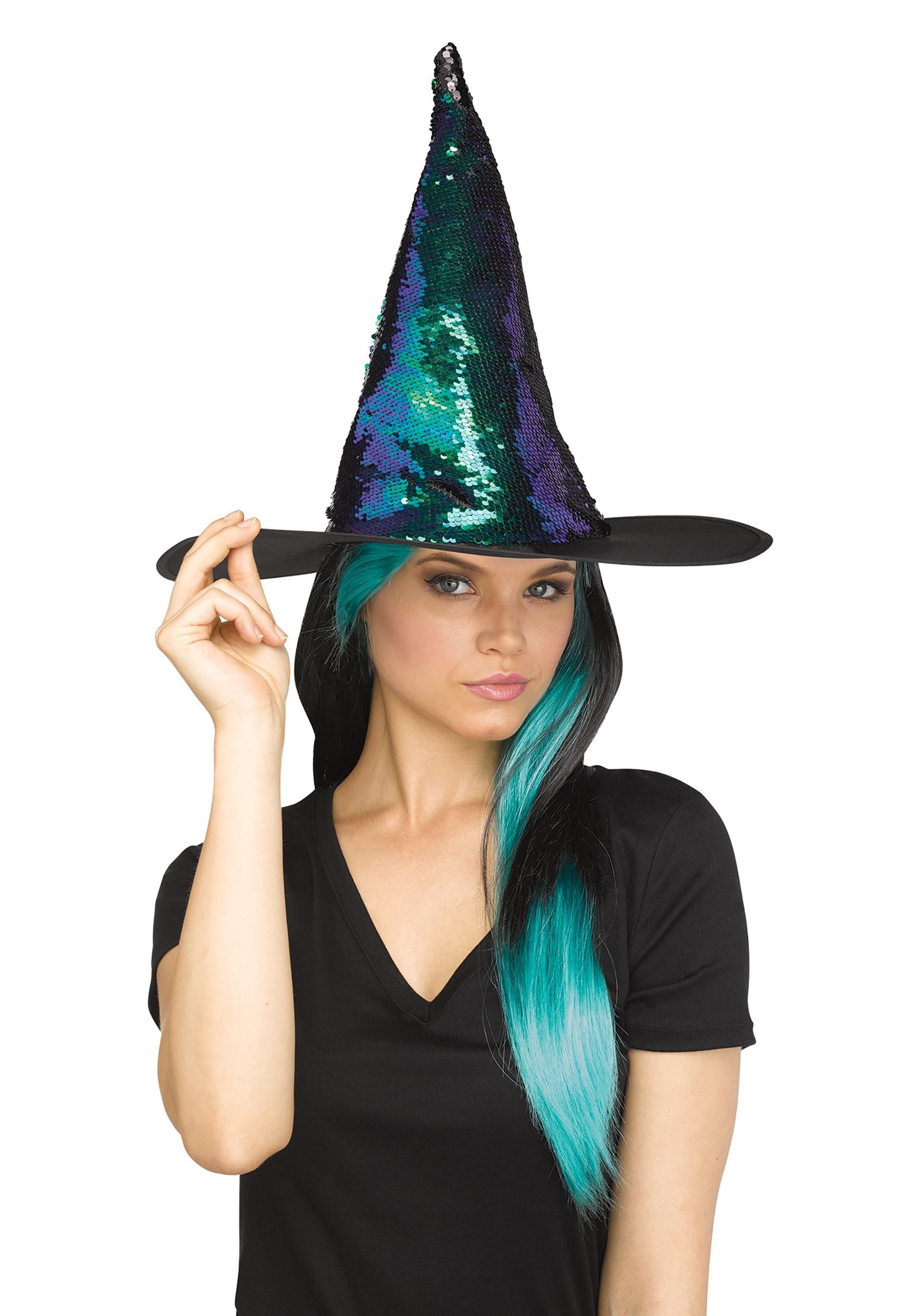 Halloween Witch Hat with Reversible Sequin Stars Reversible Sequin Costume Party Hat.