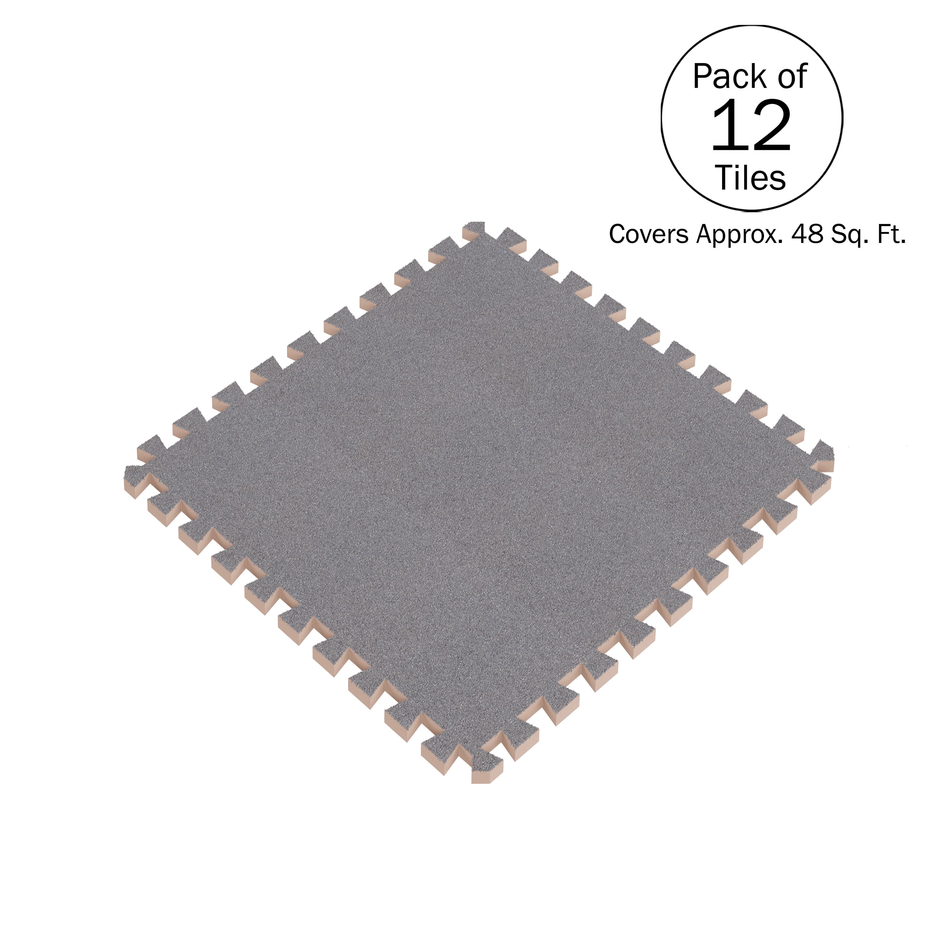 Foam Flooring Tiles – 12-Pack Interlocking EVA Foam Pieces – Non-Toxic Floor Padding for Playroom, Gym, or Basement by Stalwart (Gray)