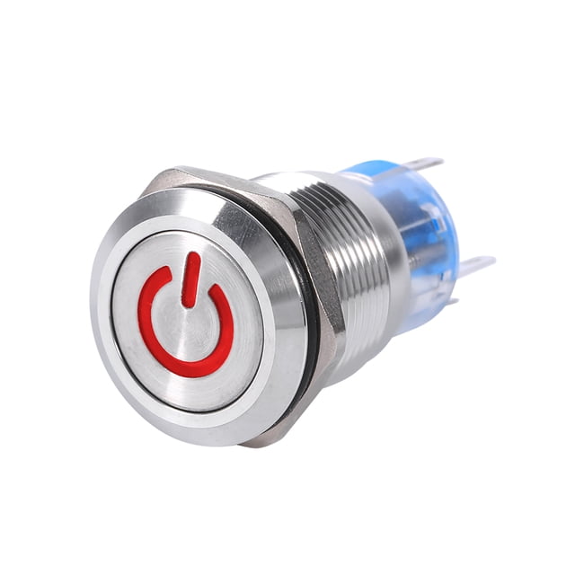 19 mm 12 V-Interruptor de encendido con botón pulsador autoblocante de acero inoxidable, impermeable, 24 V, LED rojo